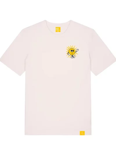 White t-shirt with yellow sun illustration print
