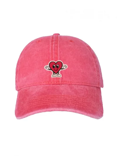 Vintage red cap with a heart illustration embroided