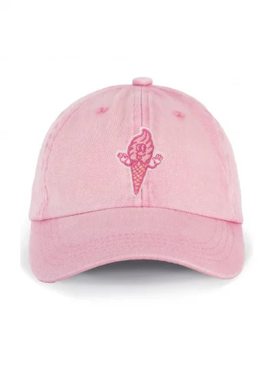 Vintage pink cap with an ice cream illustration embroided